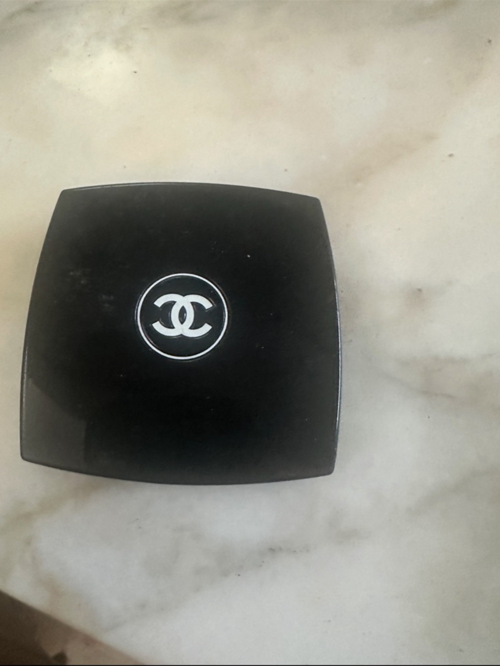 CHANEL Black Compact with Silver Interlocking CC. Empty see second photo